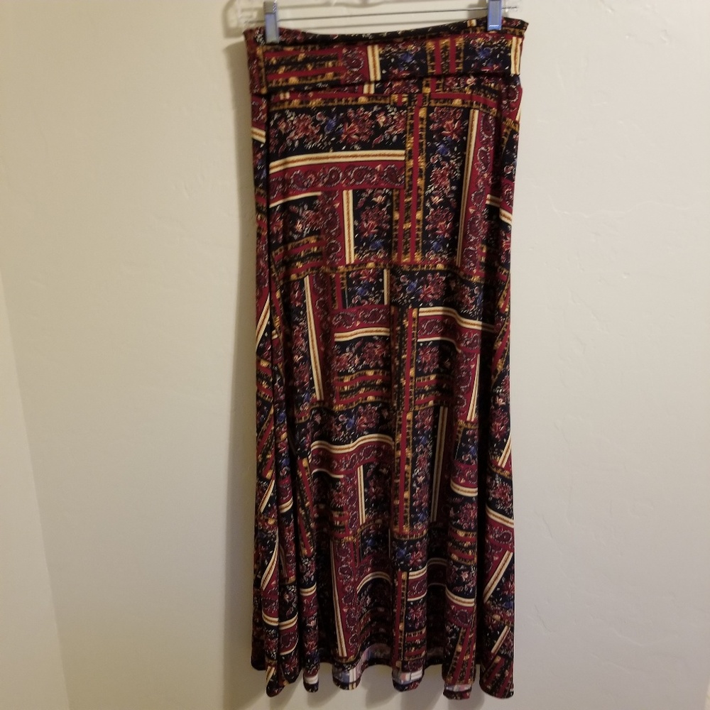 LuLaRoe Skirt Size XS Navy Burgundy Maxi Boho